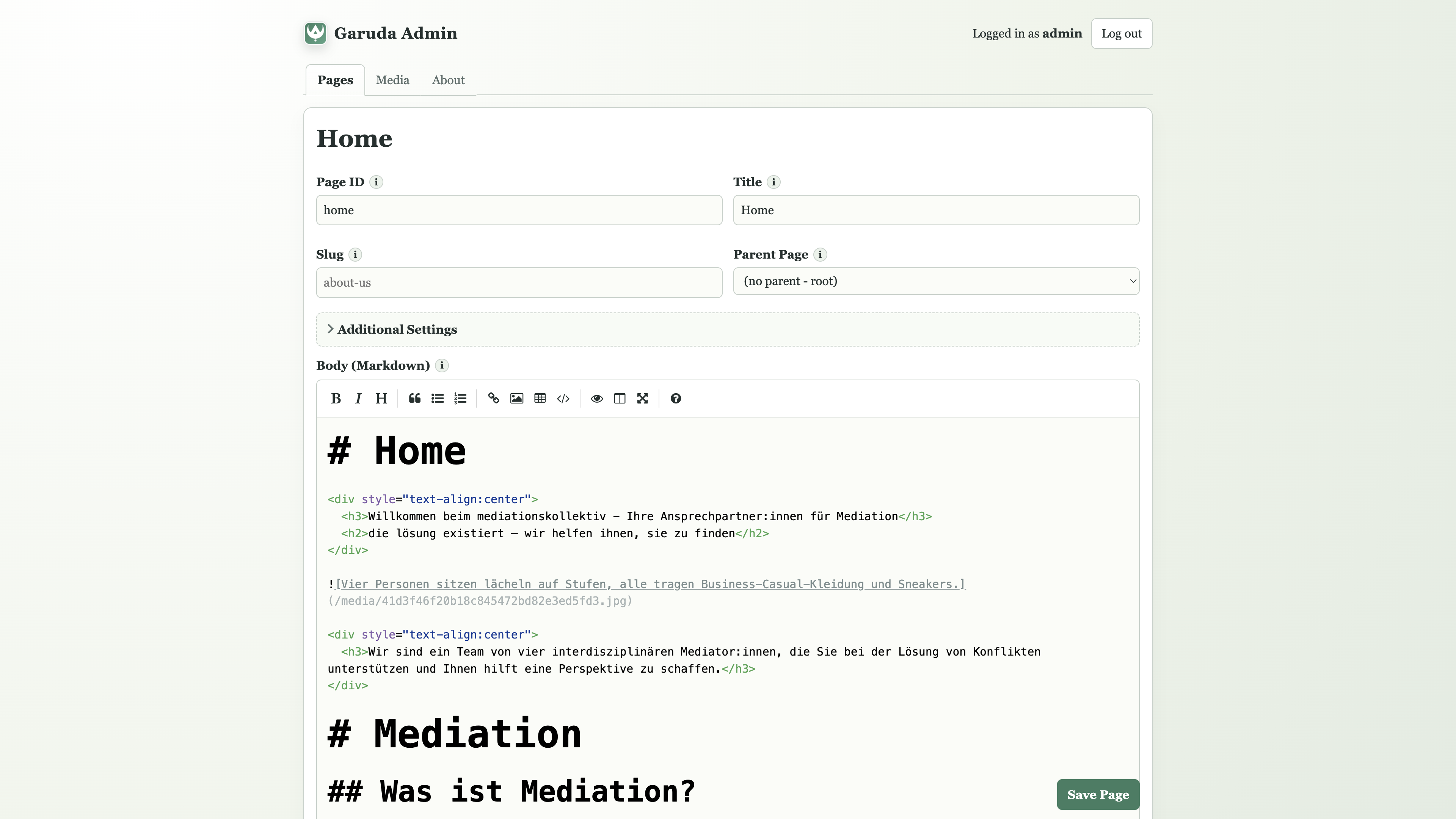 Passe Texte an im Garuda CMS